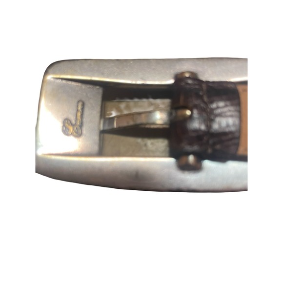 Vintage Italian Calfskin Brown Leather Belt Silver Buckle Made in USA 9873 - Picture 3 of 7